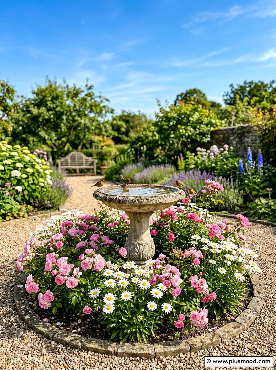 Bird Bath Focal Point - 25 summer budget landscaping ideas