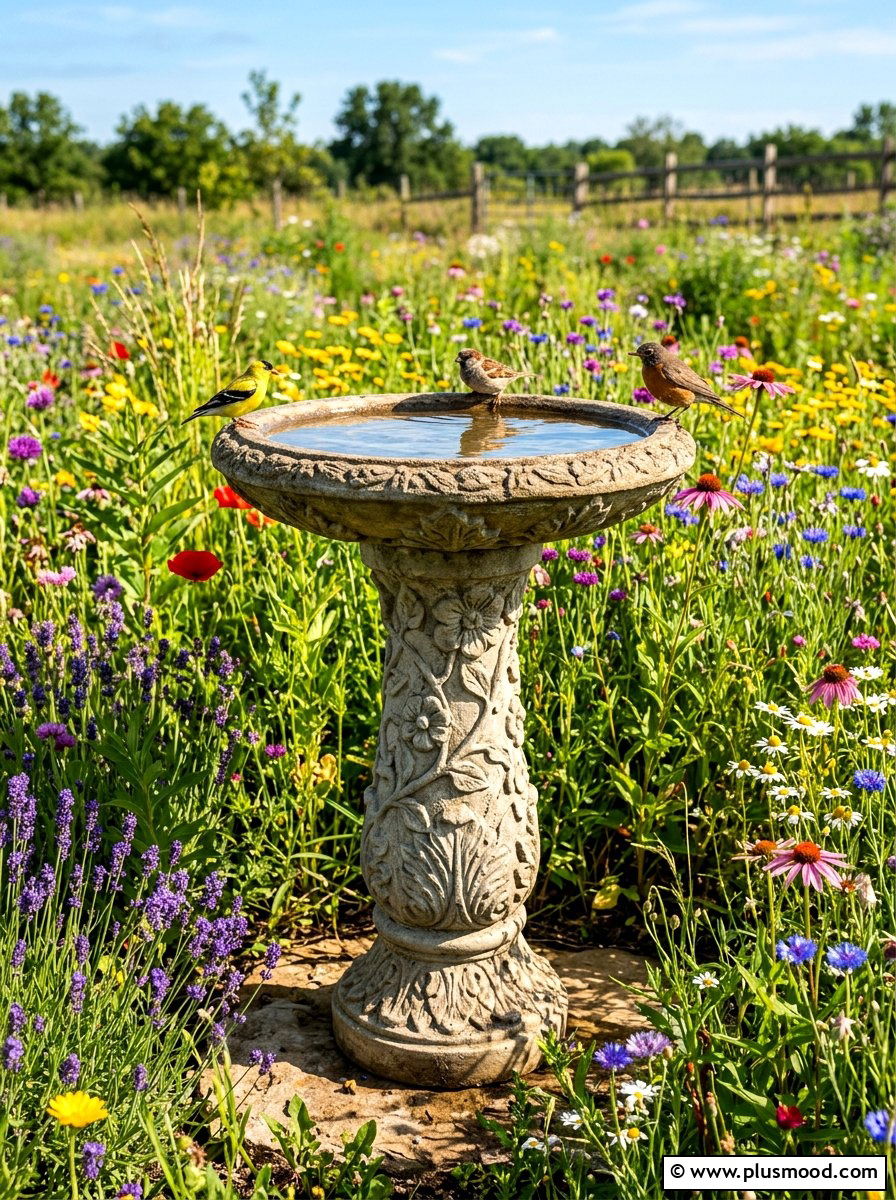 Bird bath pedestal - 25 summer garden decor ideas