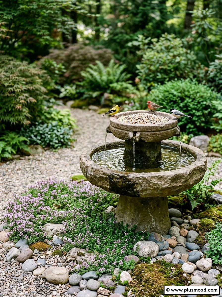 Bird bath with feeder combo - 25 small backyard ideas with bird feeders