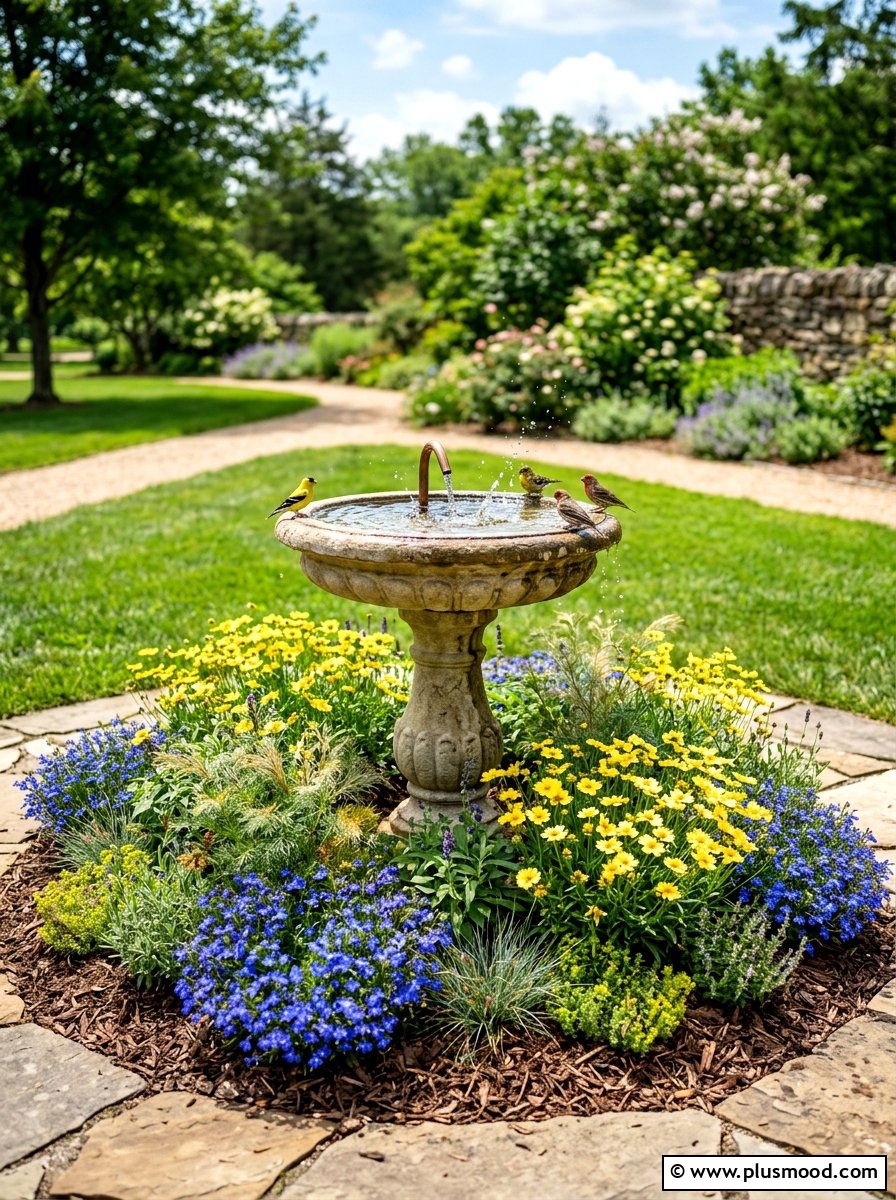 Birdbath Island Bed - 25 summer island bed ideas