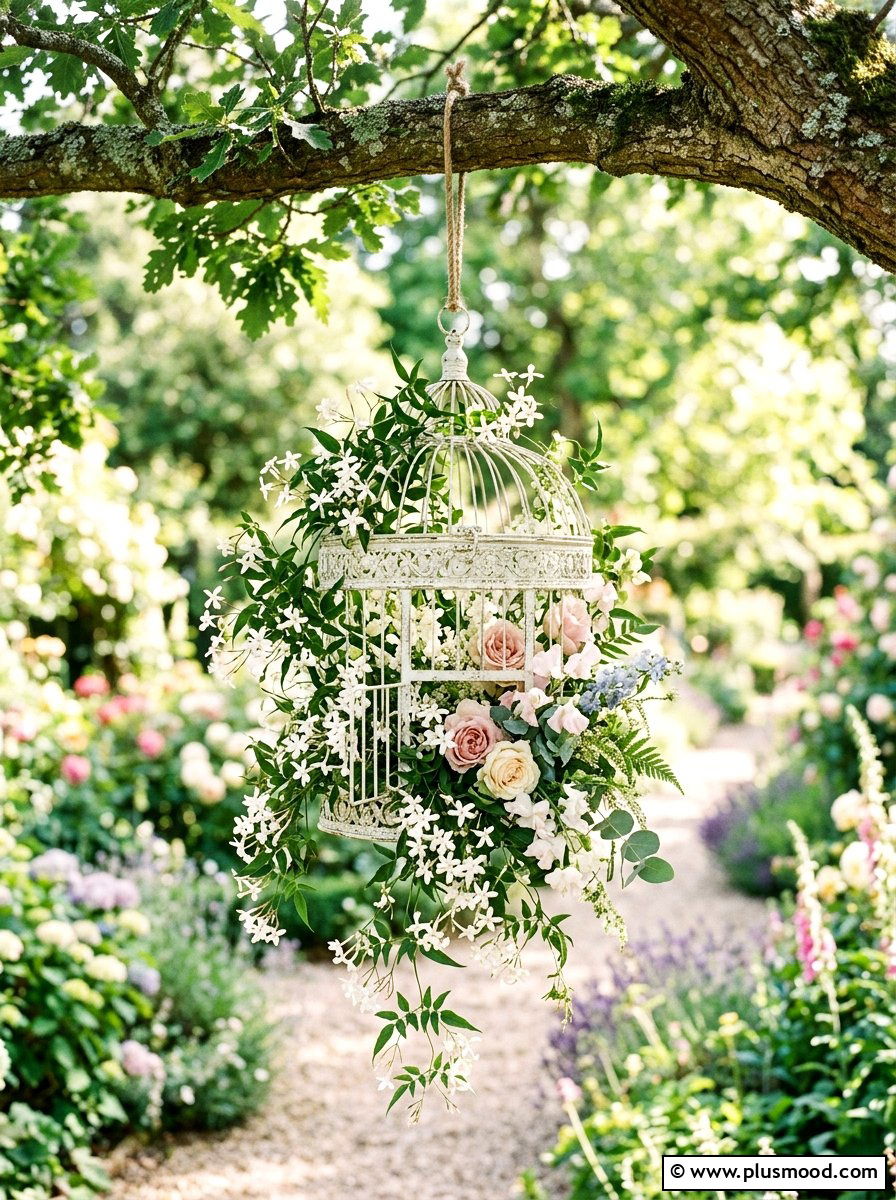 Birdcage Floral Arrangement - 25 summer small planter ideas