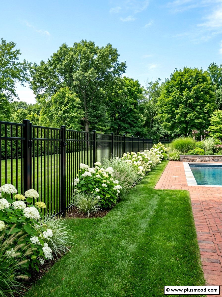 Black Aluminum Fence - 25 pool landscaping ideas with fence