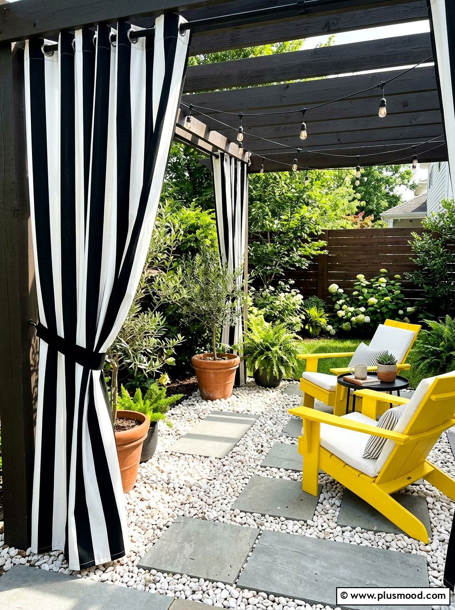 Black And White Striped Patio Curtains - 25 small backyard ideas with outdoor curtains