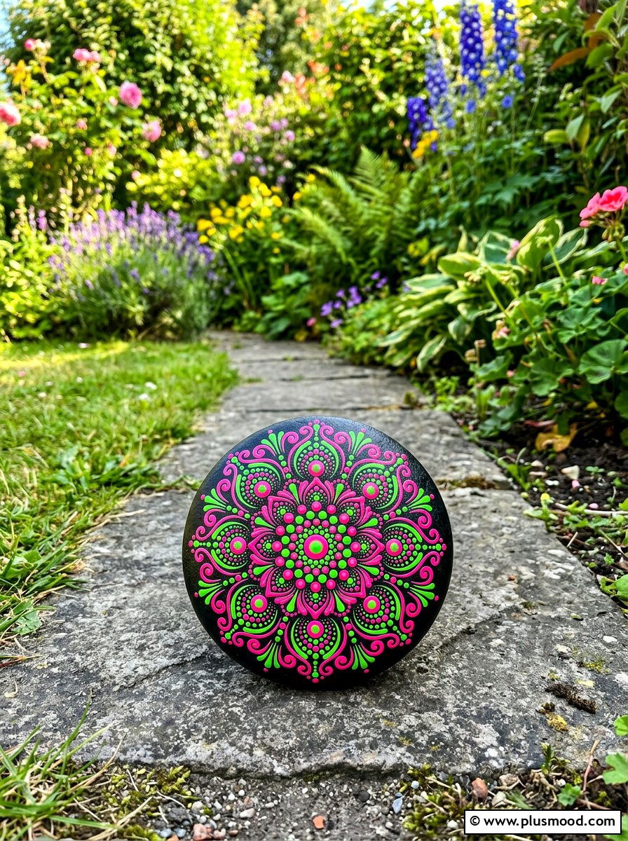 Black Base Mandala - 25 painted rock ideas with mandala