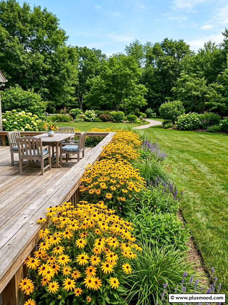 Black Eyed Susan Border - 25 summer pollinator landscaping ideas