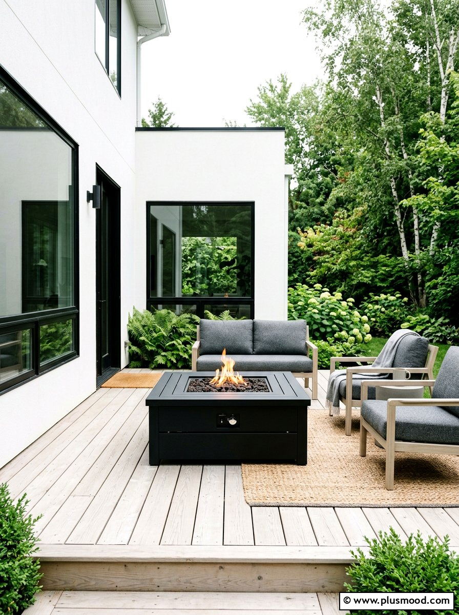 Black Fire Table Scandinavian Style - 25 small backyard ideas with fire table