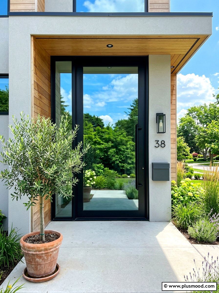Black Framed Glass Door - 25 summer modern front porch ideas
