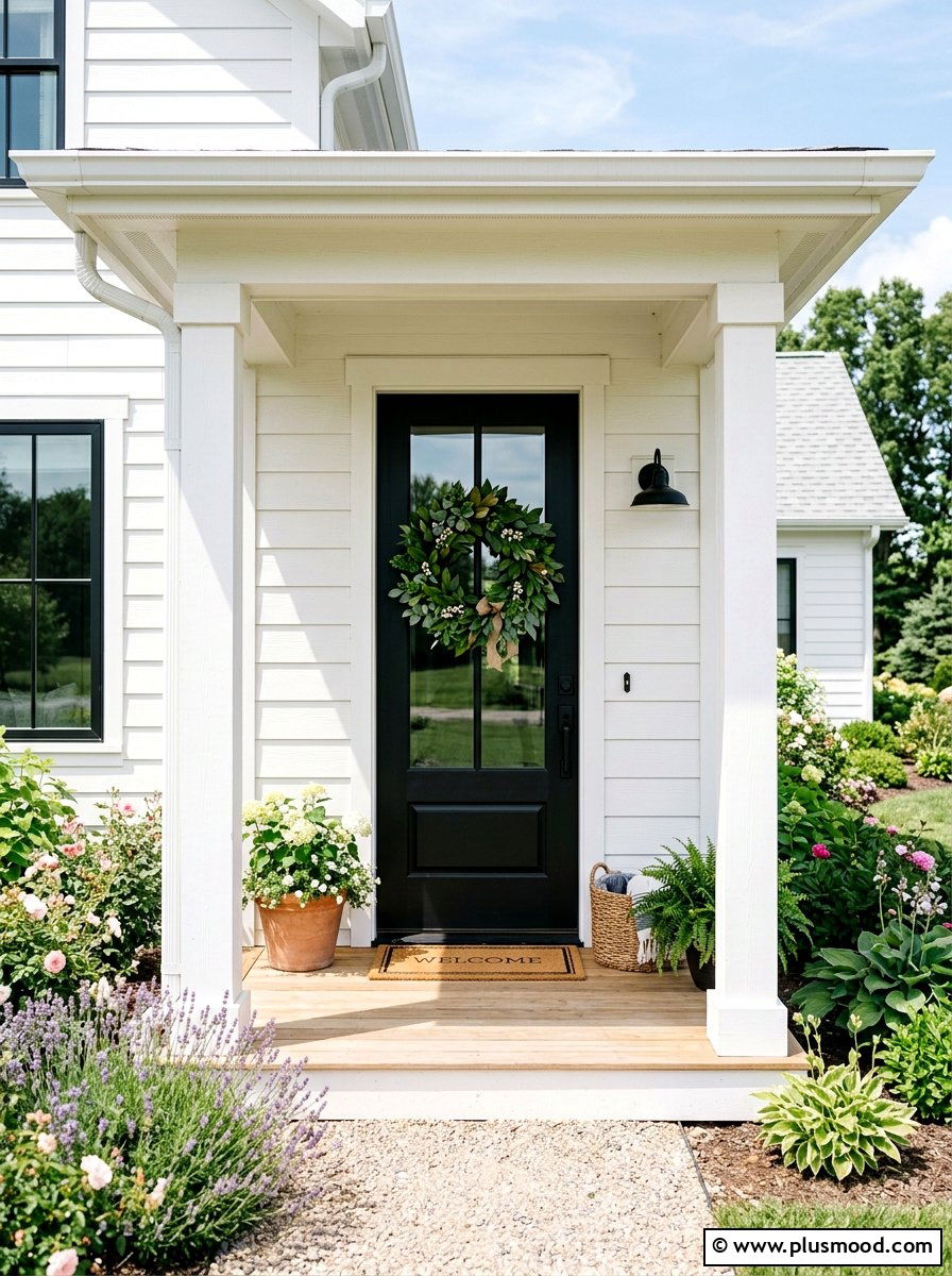 Black Front Door - 25 summer farmhouse curb appeal ideas