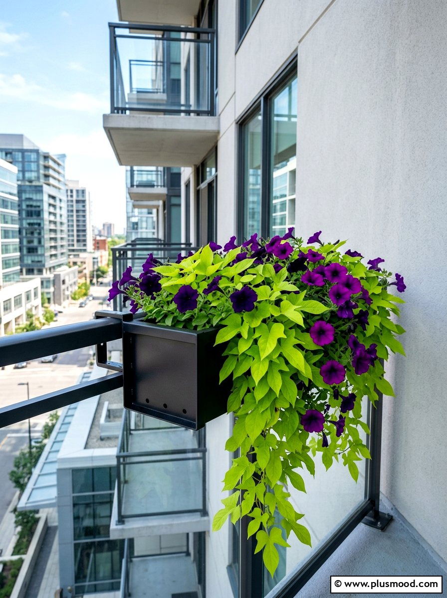 Black Metal Balcony Box - 25 summer porch rail planter ideas