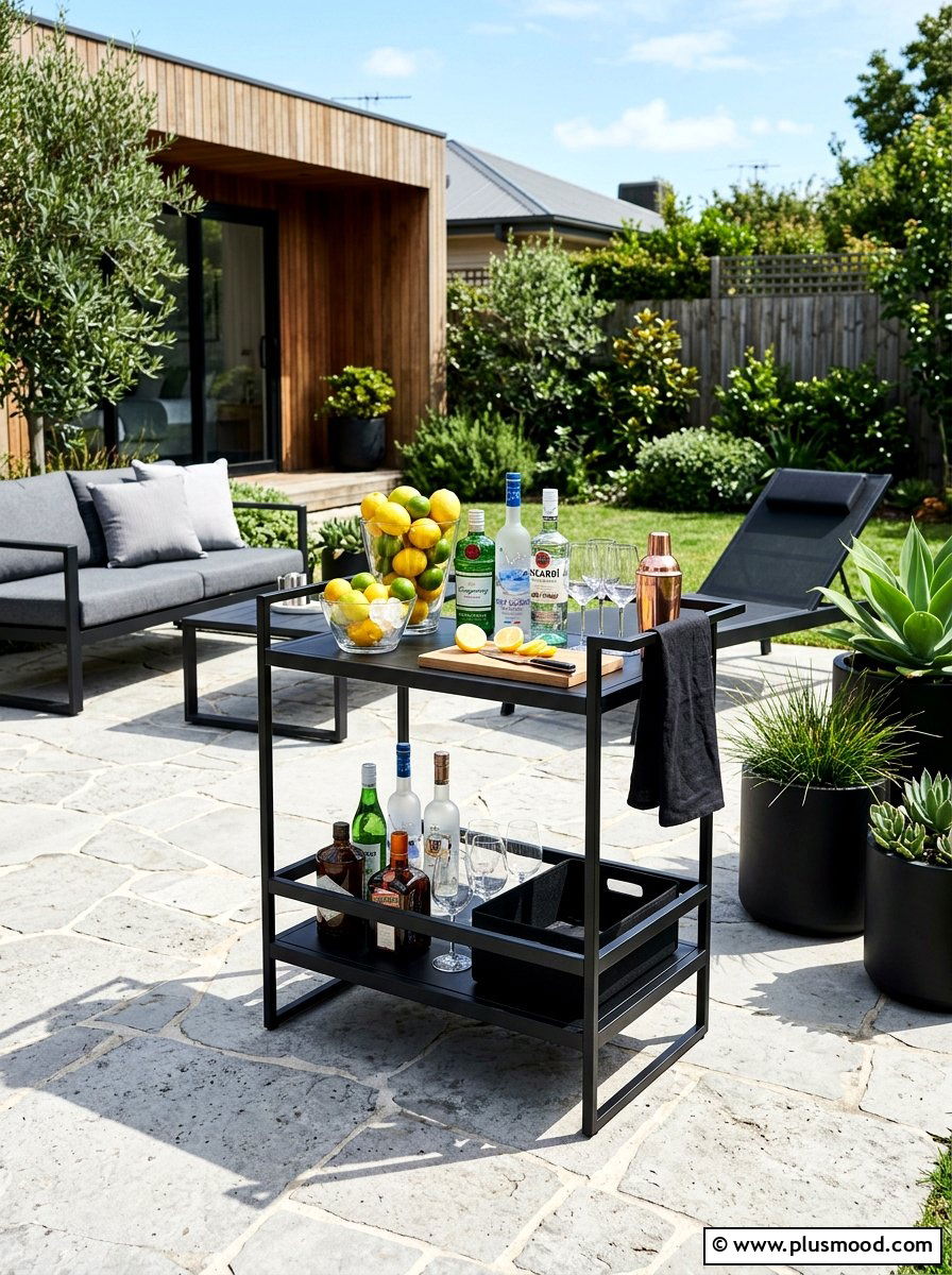 Black Metal Outdoor Bar - 25 summer patio bar cart ideas