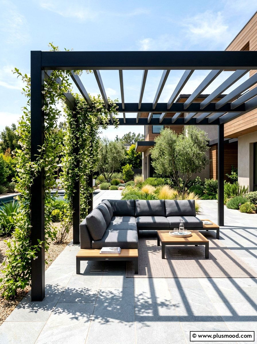 Black Metal Pergola - 25 summer modern garden ideas
