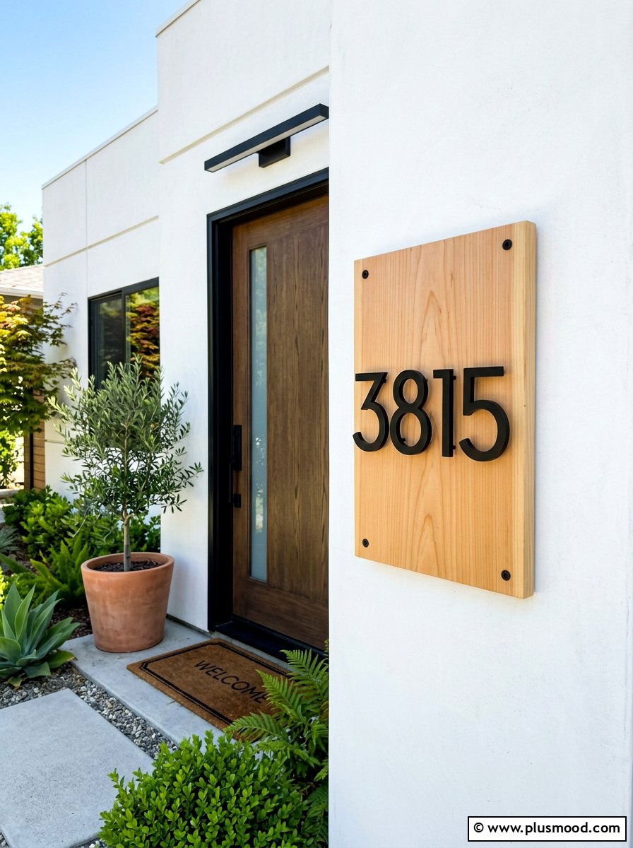 Black Modern House Numbers - 25 summer neutral curb appeal ideas