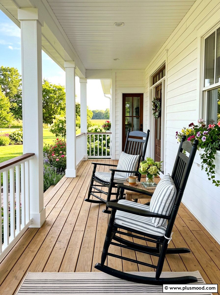Black Rocking Chair - 25 summer front porch decor ideas for white house