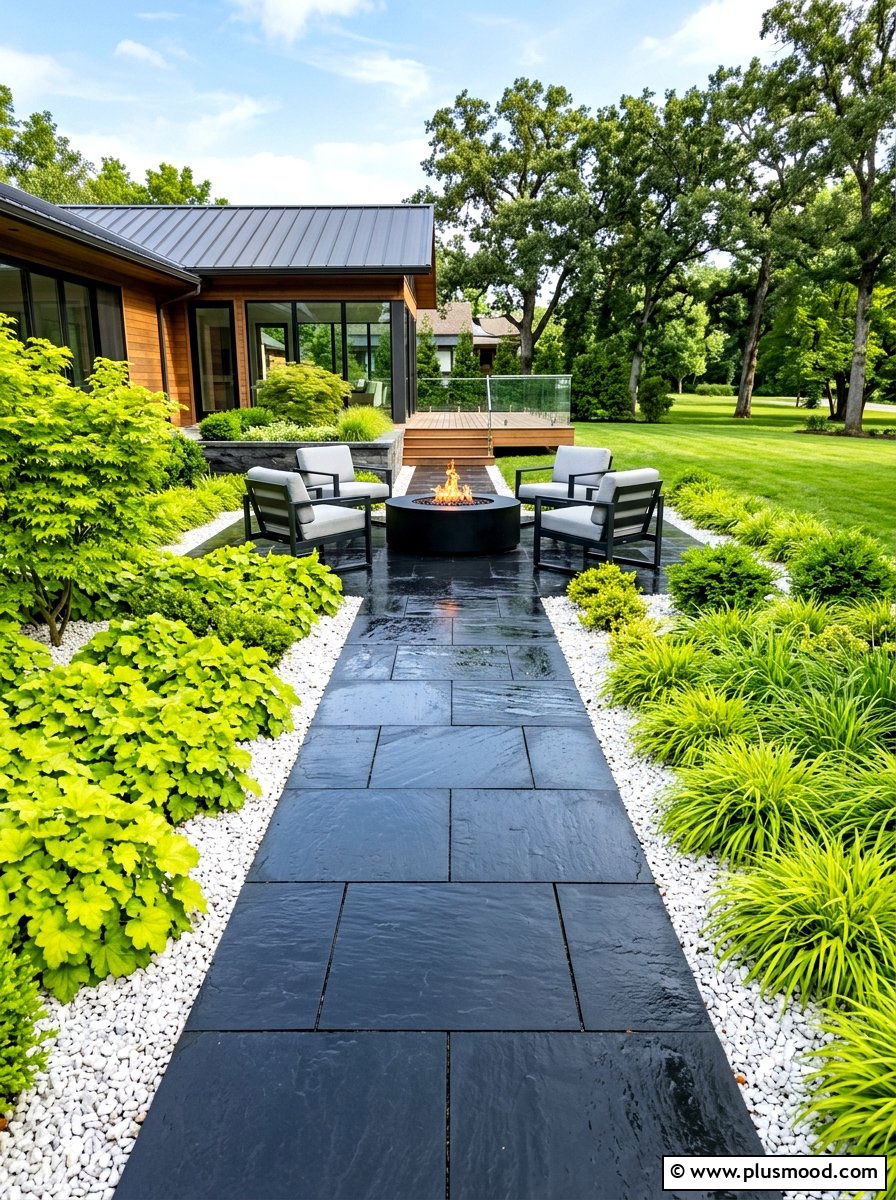 Black Slate Walkway - 25 summer backyard path ideas