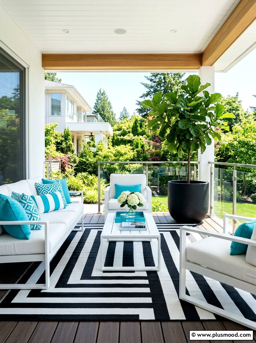 Black White Rug - 25 summer porch rug ideas