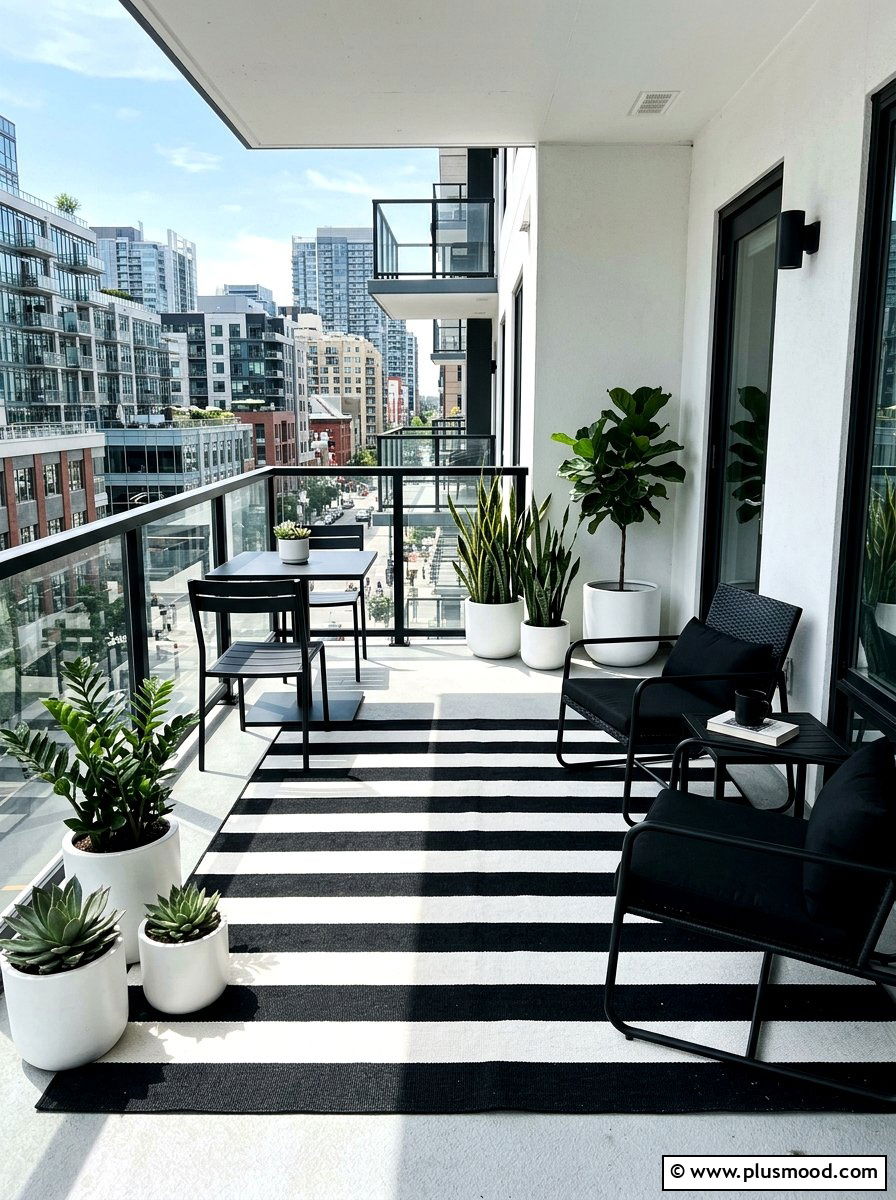Black White Rug - 25 summer balcony rug ideas