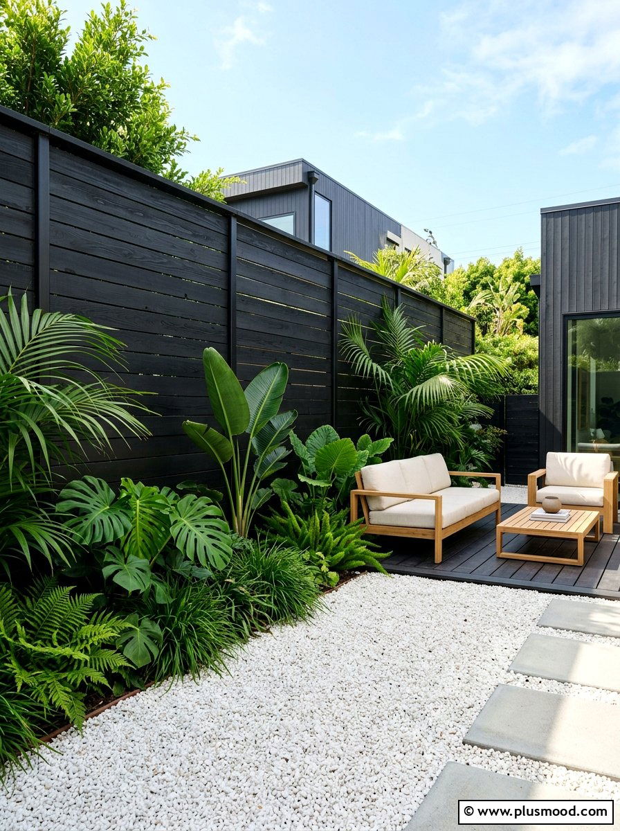 Black Wood Fence - 25 small backyard ideas with wood fence
