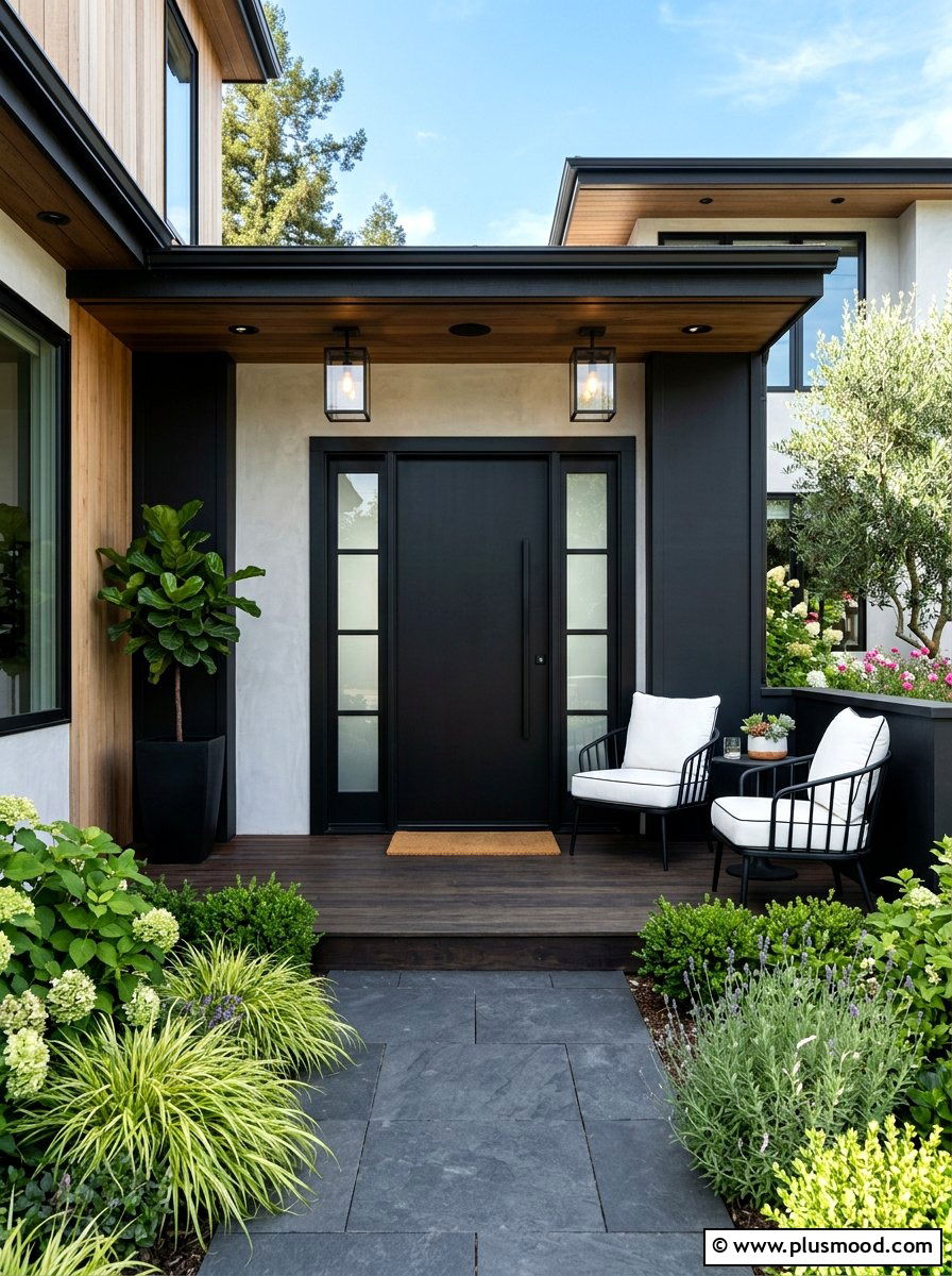 Black accent front entry - 25 summer elegant front porch ideas