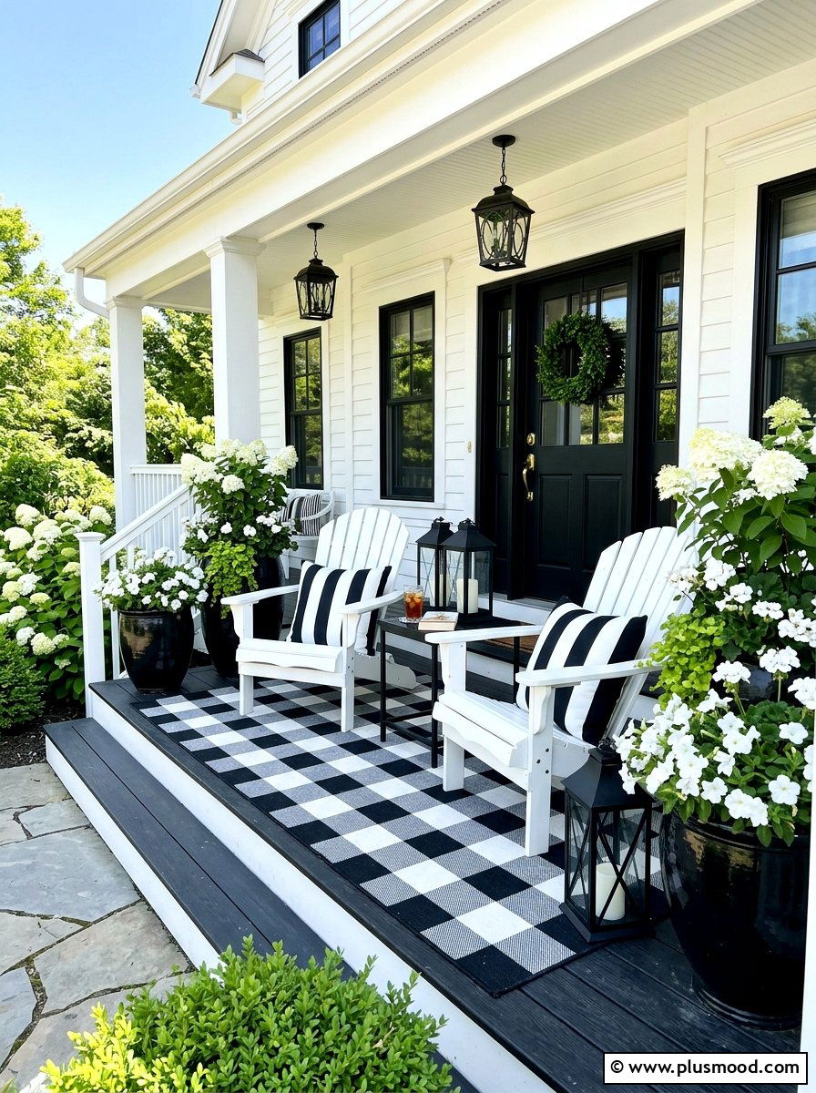 Black and white porch - 25 summer front porch styling ideas