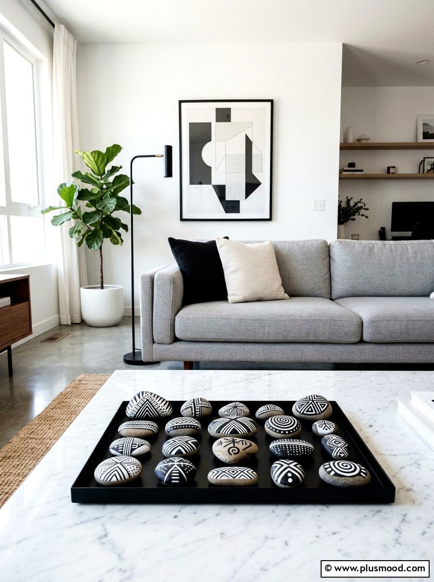 Black and white tribal line art - 25 painted rock ideas with tribal art