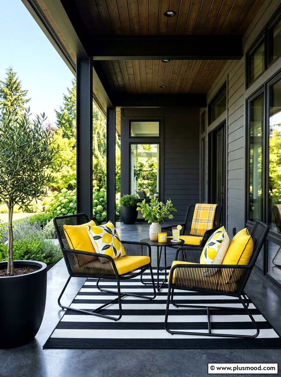 Black and yellow porch - 25 summer front porch decor ideas with lemons