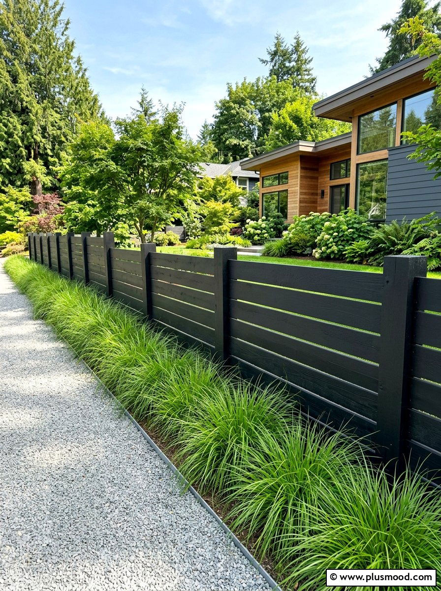Black horizontal fence - 25 small backyard ideas for minimalist style