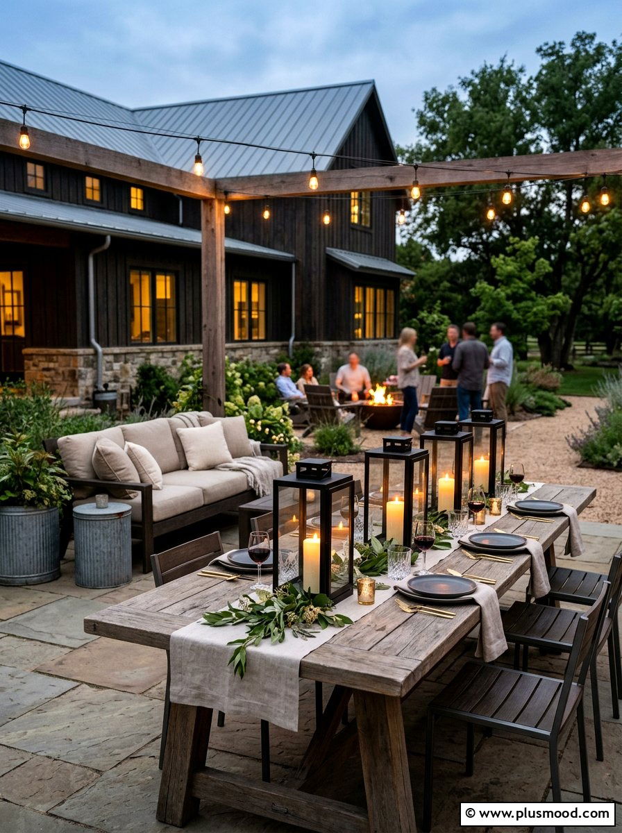 Black metal lanterns for farmhouse party - 25 summer lantern decor ideas for parties