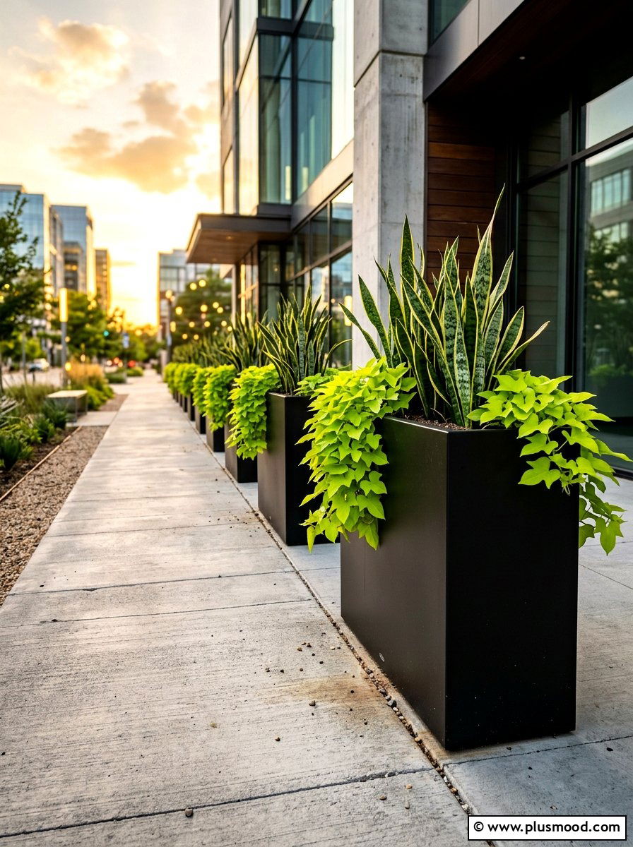 Black modern tall rectangular planter - 25 summer tall planter ideas