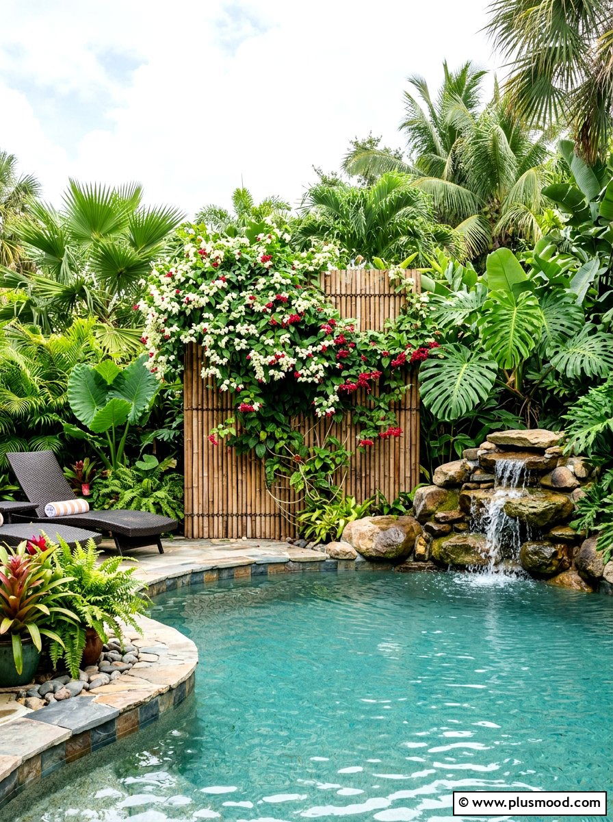 Bleeding Heart Vine Tropical Pool Backdrop - 25 pool landscaping ideas with climbing plants