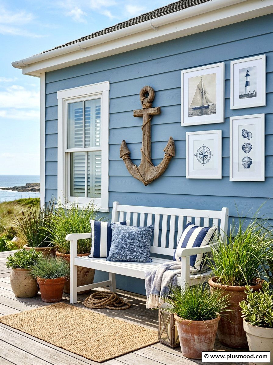 Blue Accent Outdoor Wall - 25 summer coastal patio ideas