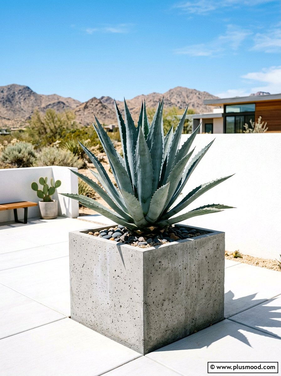 Blue Agave Modern Concrete Pot - 25 summer low maintenance planter ideas