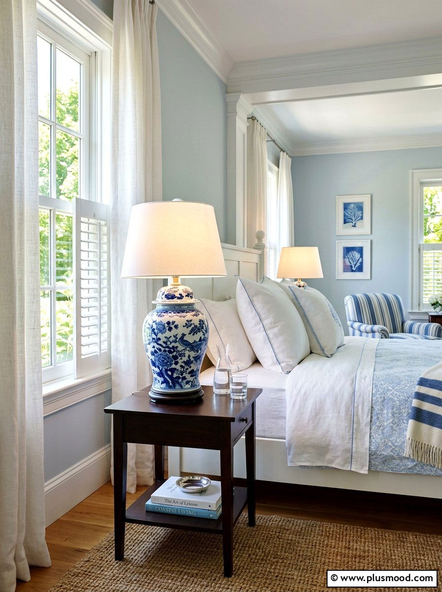 Blue And White Ceramic - 25 summer nightstand decor ideas