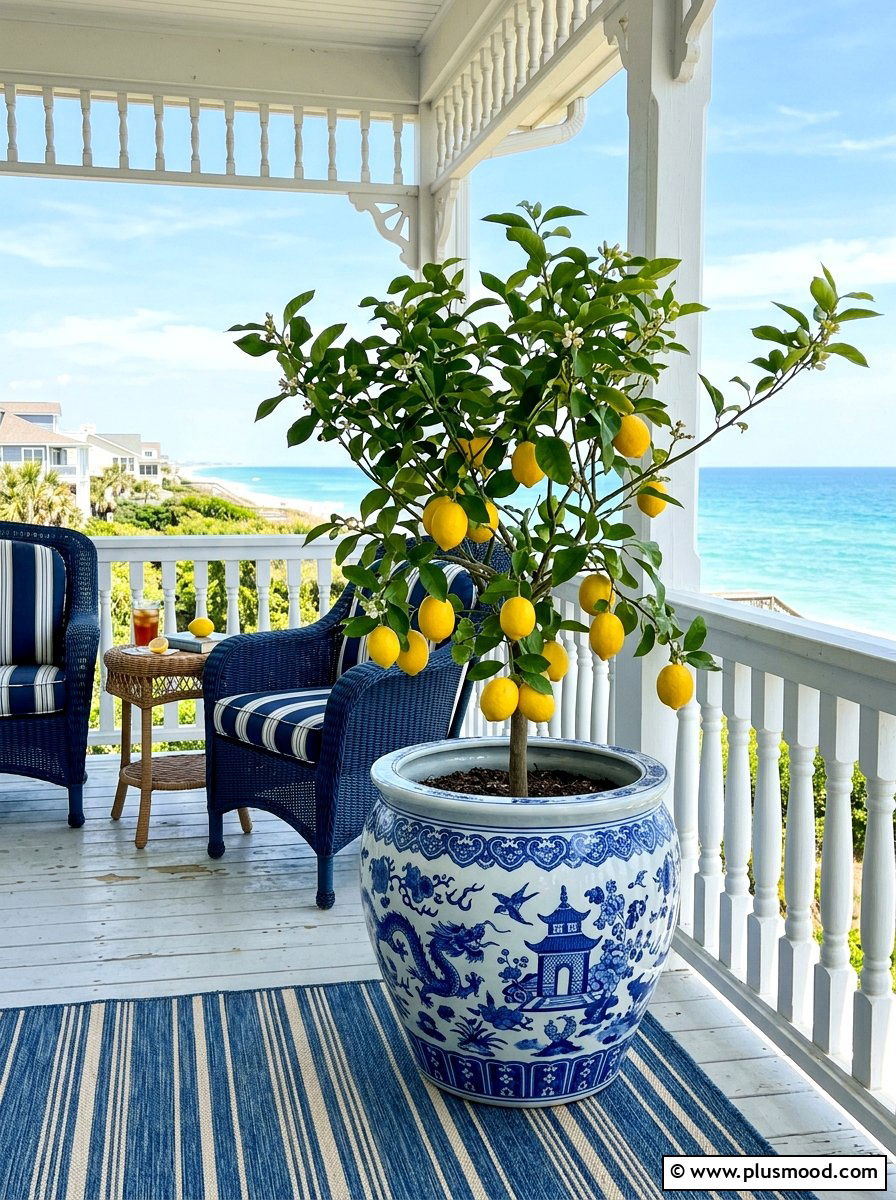 Blue And White Ceramic Planter - 25 summer lemon tree planter ideas