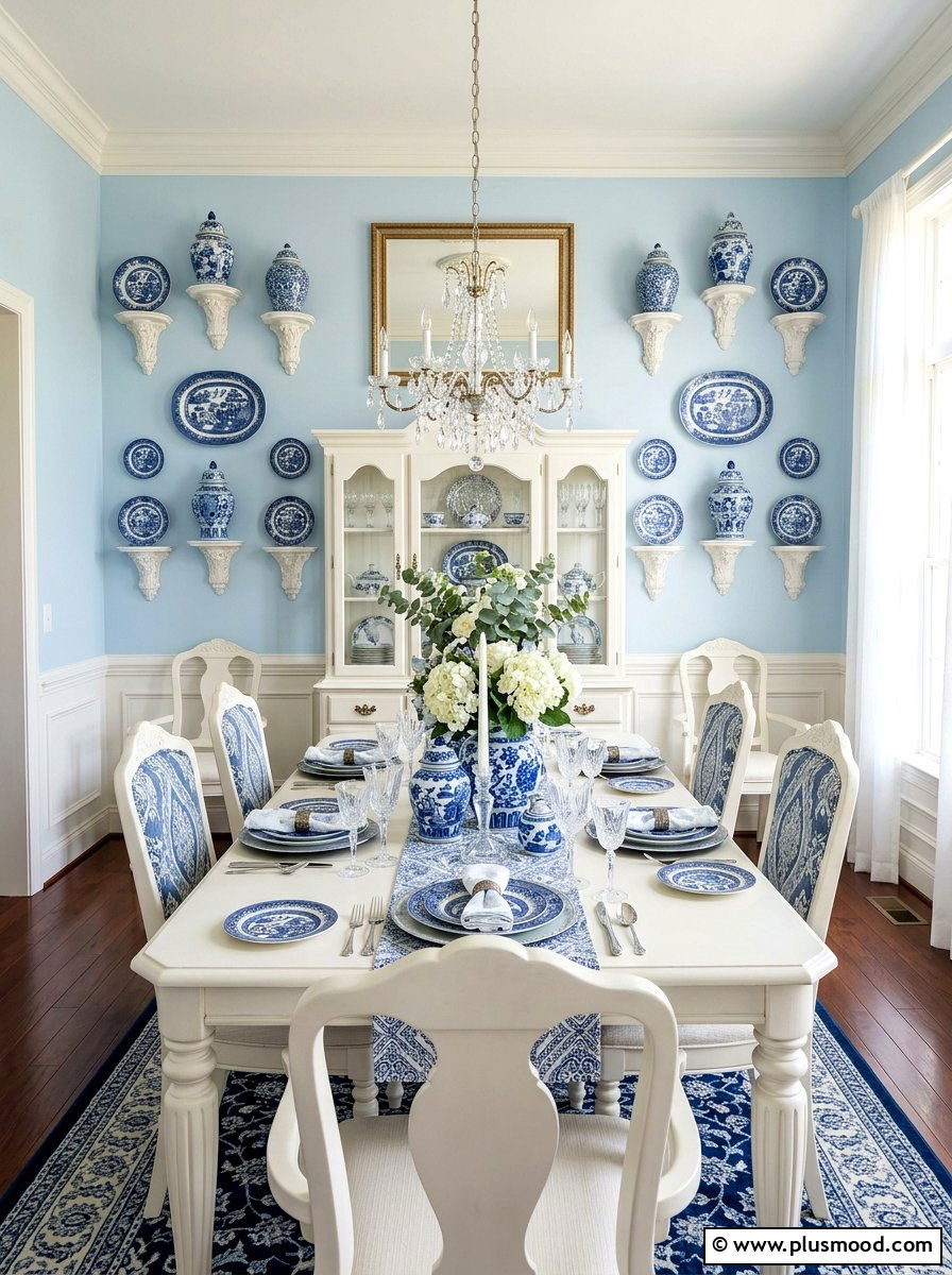 Blue And White Ceramic - 25 summer dining room wall decor ideas