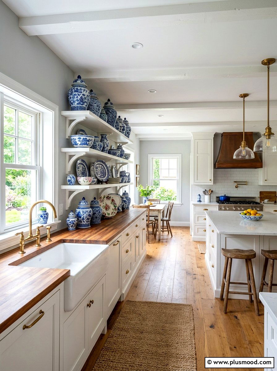 Blue And White Ceramics - 25 summer farmhouse kitchen decor ideas