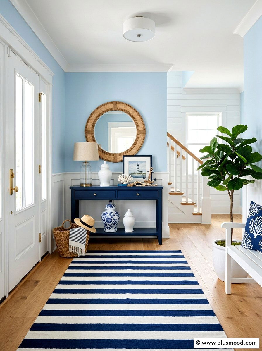 Blue And White Coastal Entryway - 25 summer seasonal entry decor ideas