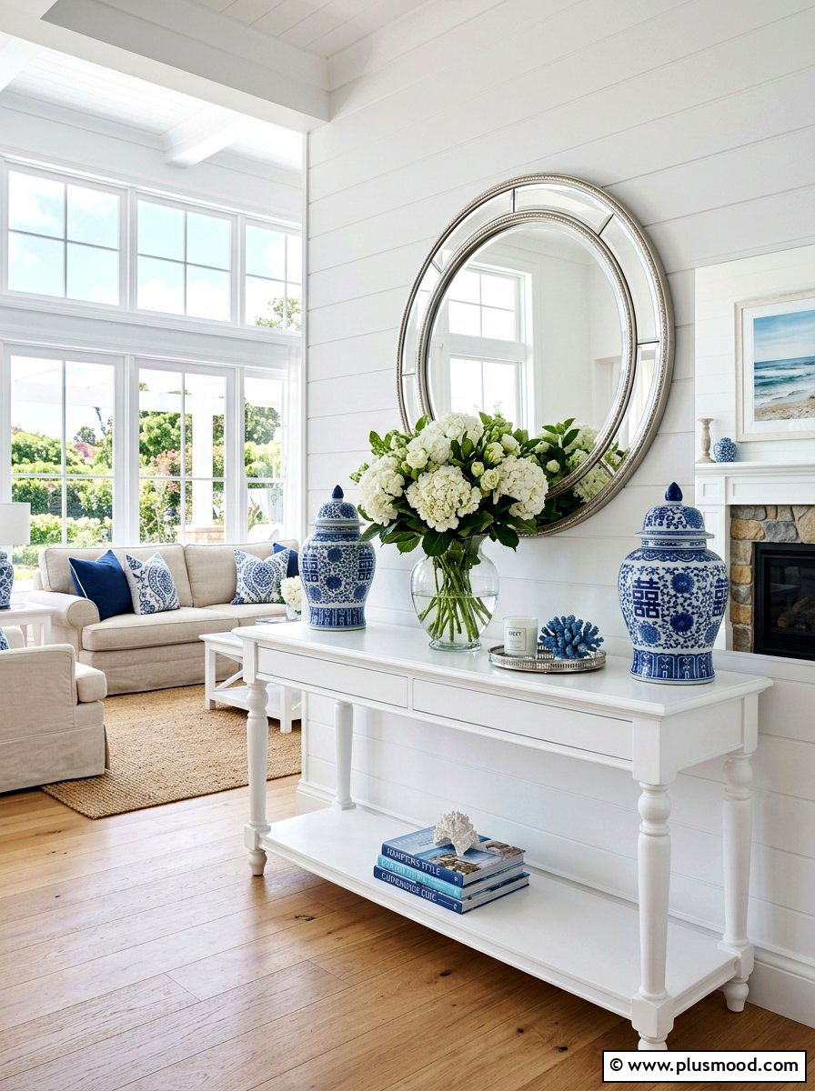 Blue And White Console Table - 25 summer console table ideas for living room
