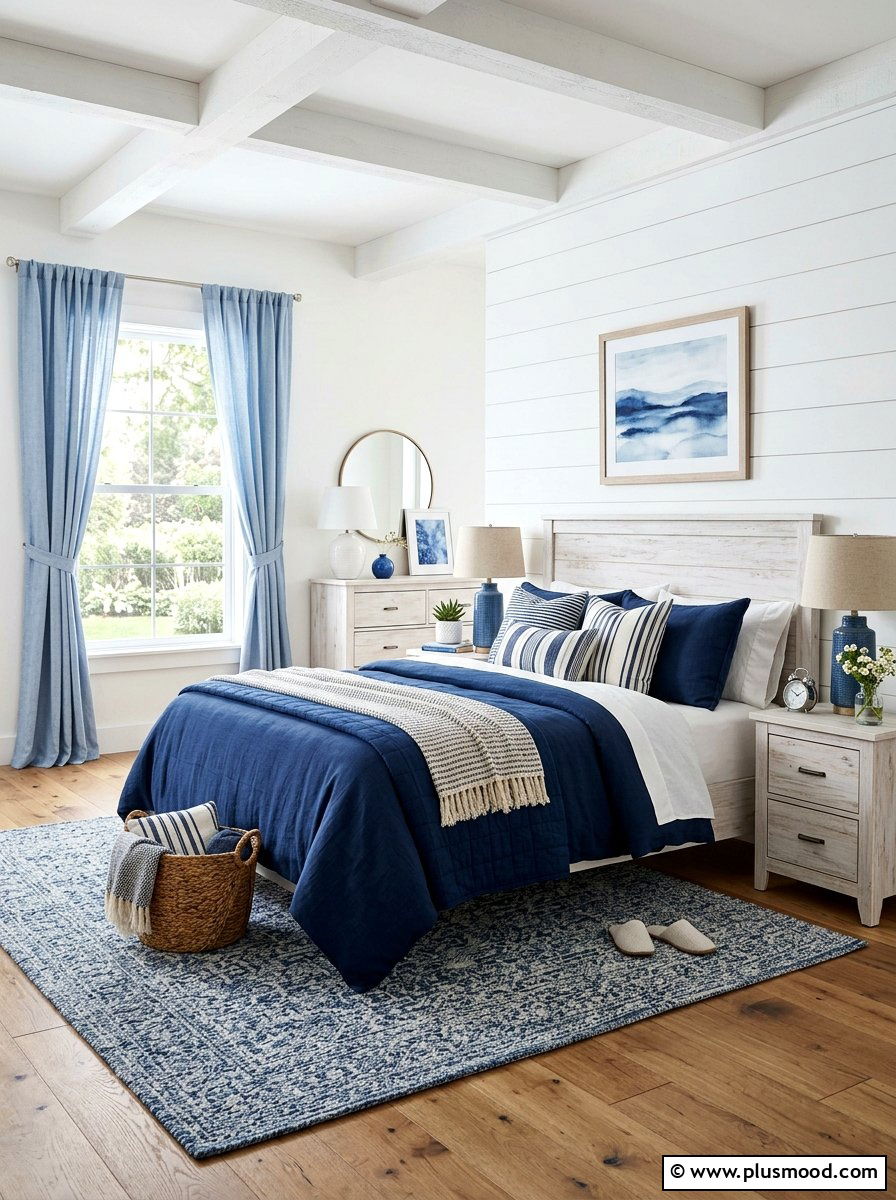Blue And White Farmhouse Bedroom - 25 summer farmhouse decor ideas