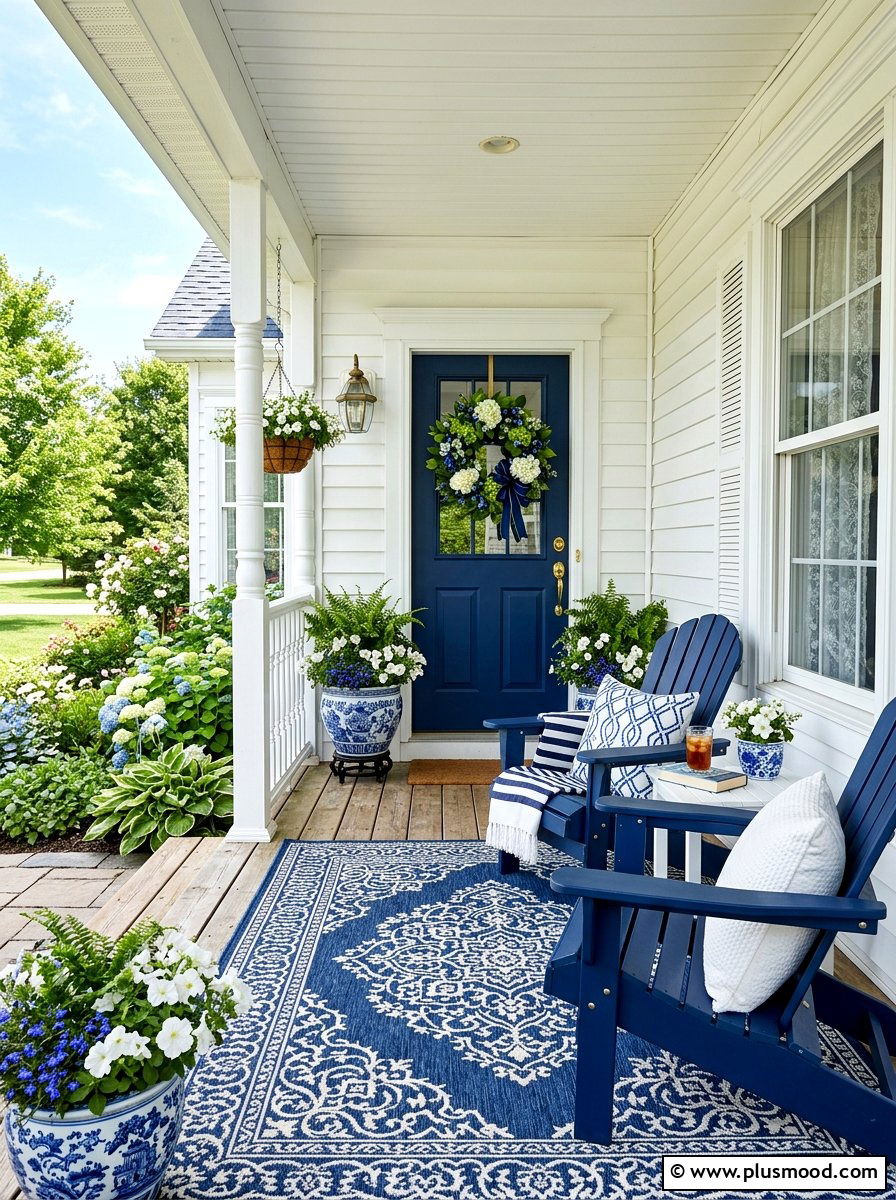 Blue And White Front Porch - 25 summer small front porch ideas