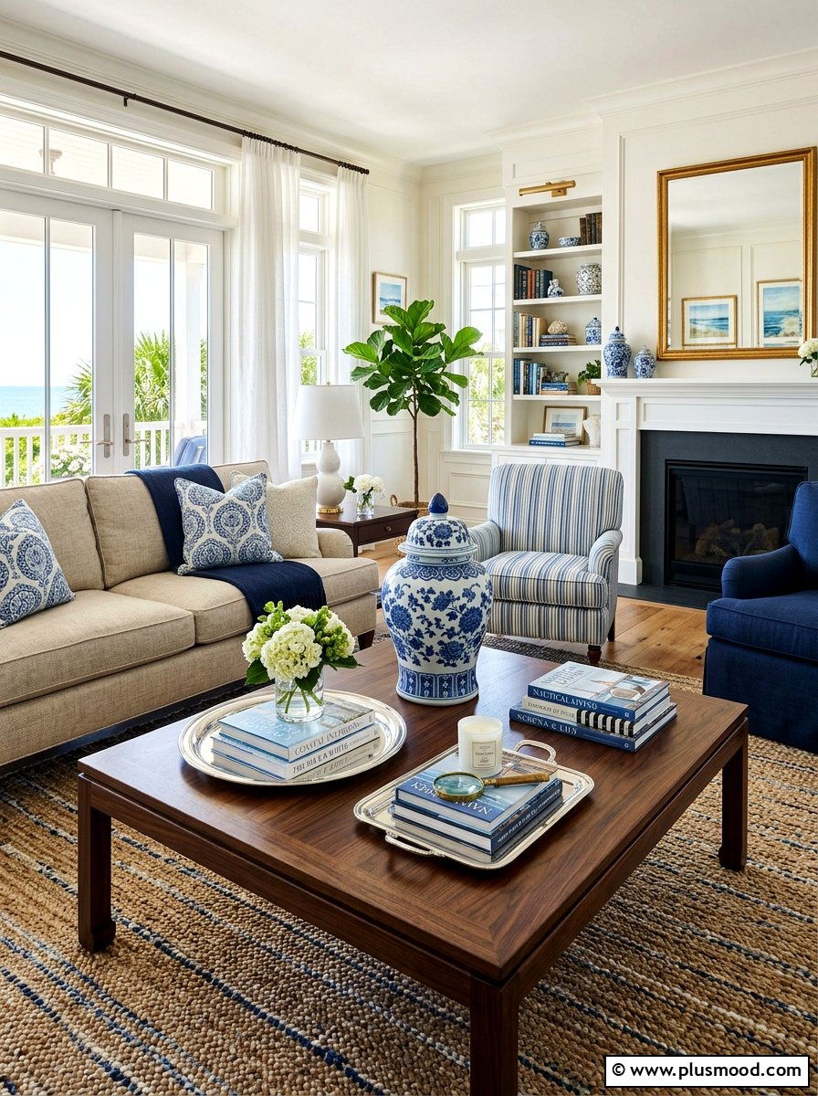 Blue And White Ginger Jar - 25 summer coffee table decor ideas