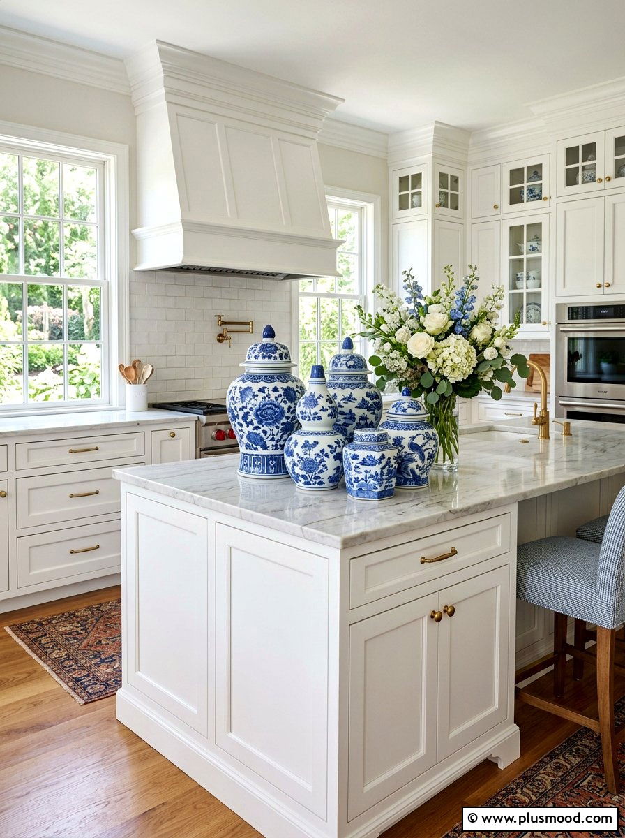 Blue And White Ginger Jars - 25 summer blue kitchen decor ideas