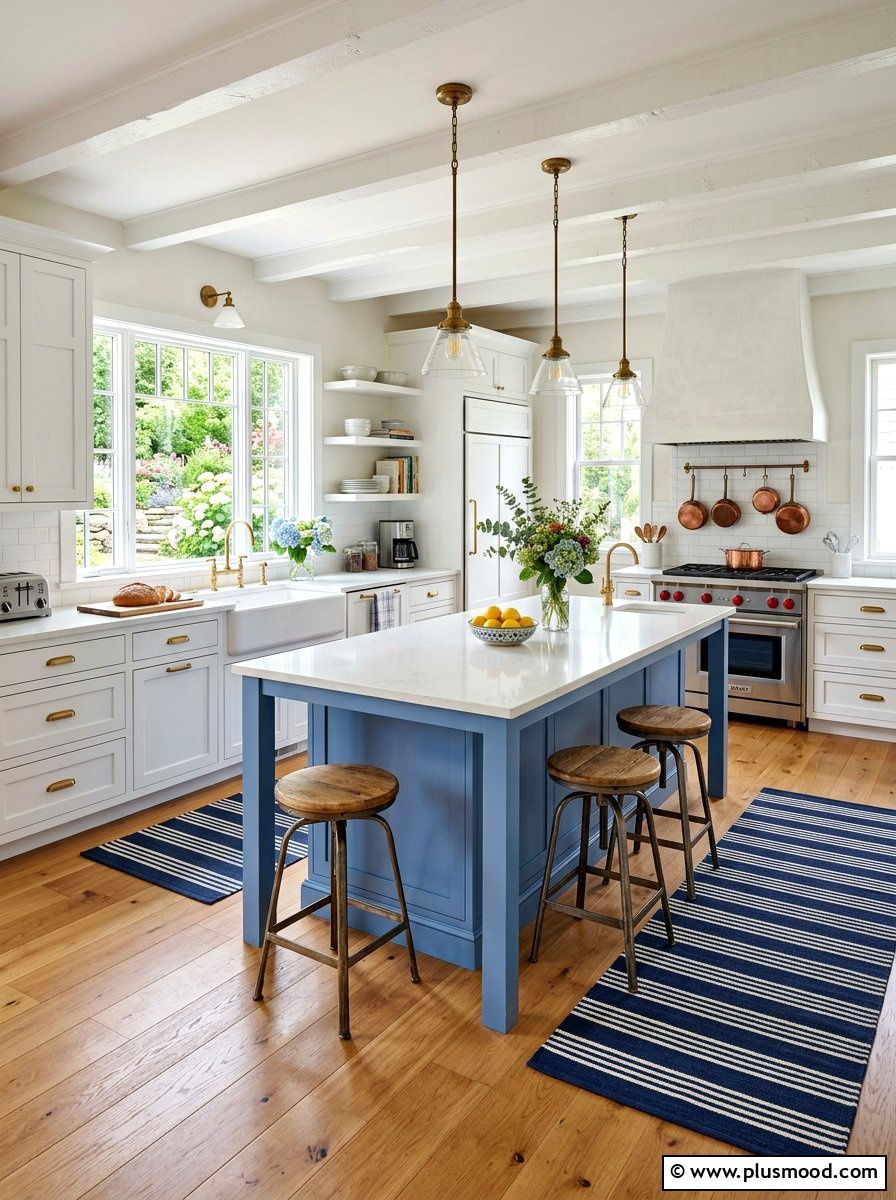 Blue And White Kitchen - 25 summer farmhouse kitchen ideas