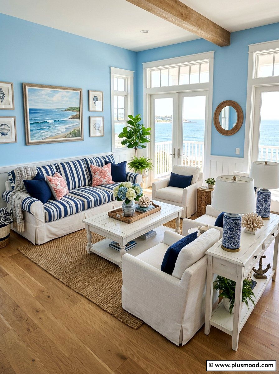 Blue And White Living Room - 25 summer cottage living room ideas