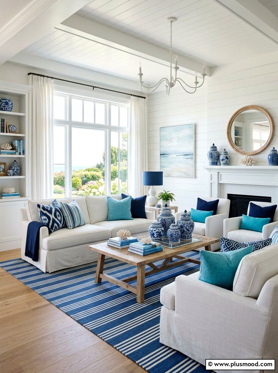 Blue And White Living Room - 25 summer entertaining living room ideas