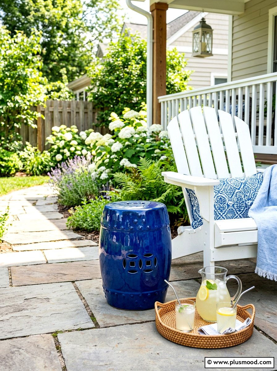 Blue Ceramic Garden Stool Porch - 25 summer front porch decor ideas with blue and white