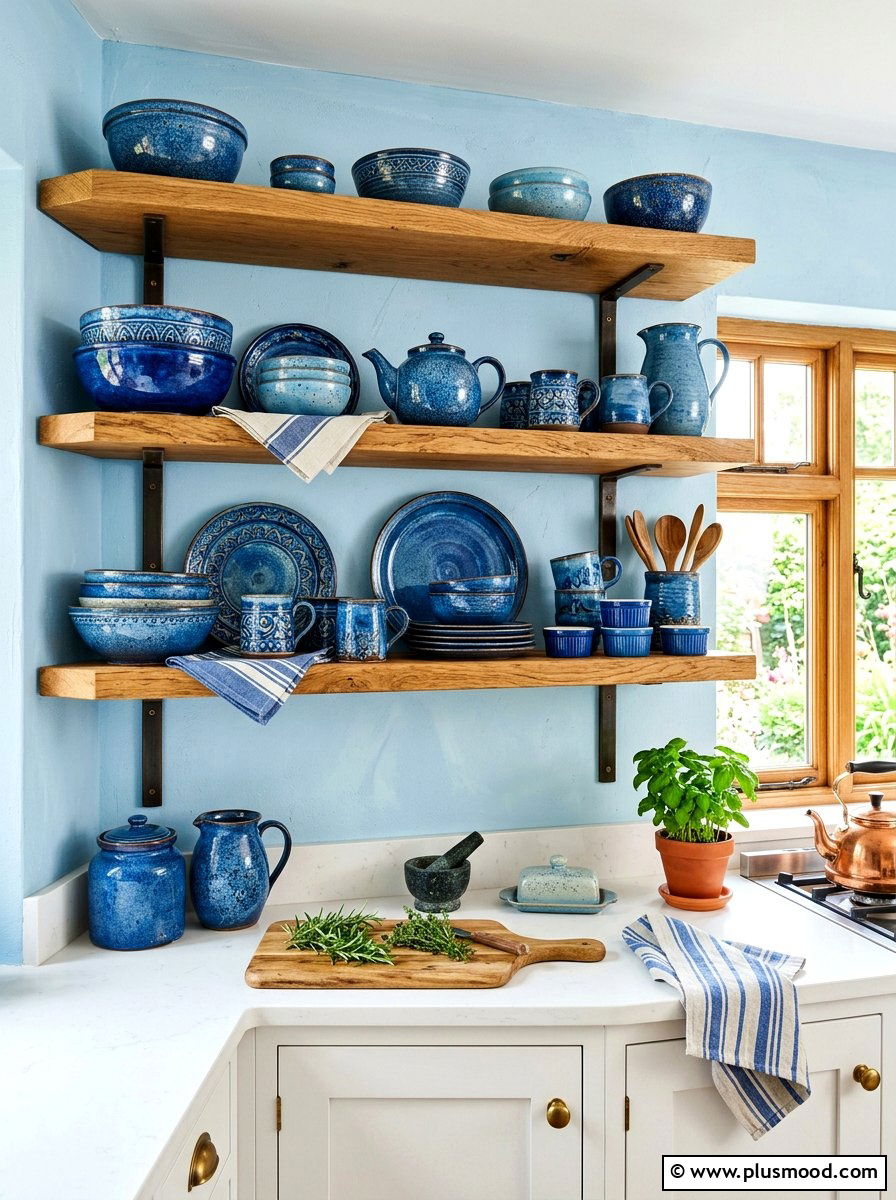 Blue Ceramic Kitchenware - 25 summer blue kitchen decor ideas