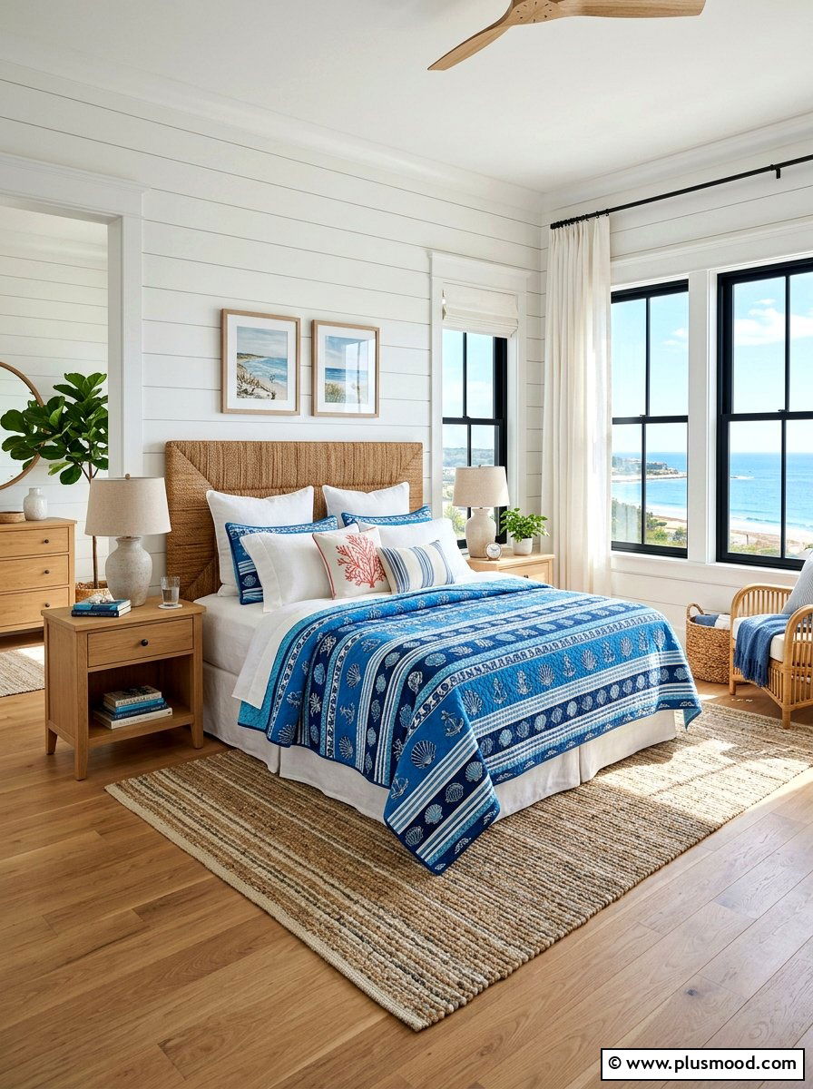 Blue Coastal Cotton Quilt - 25 summer quilt ideas for bedroom