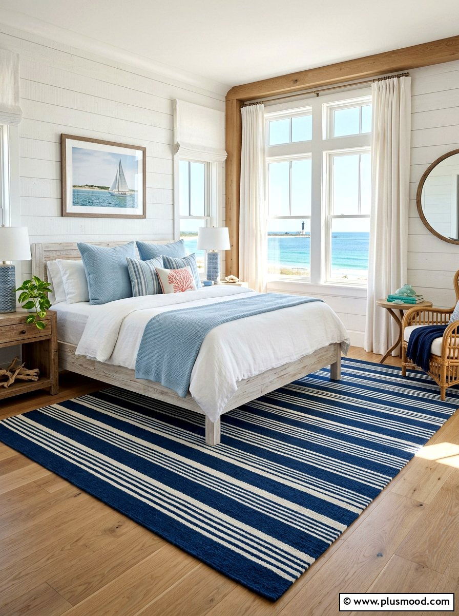 Blue Coastal Rug - 25 summer rug ideas for bedroom