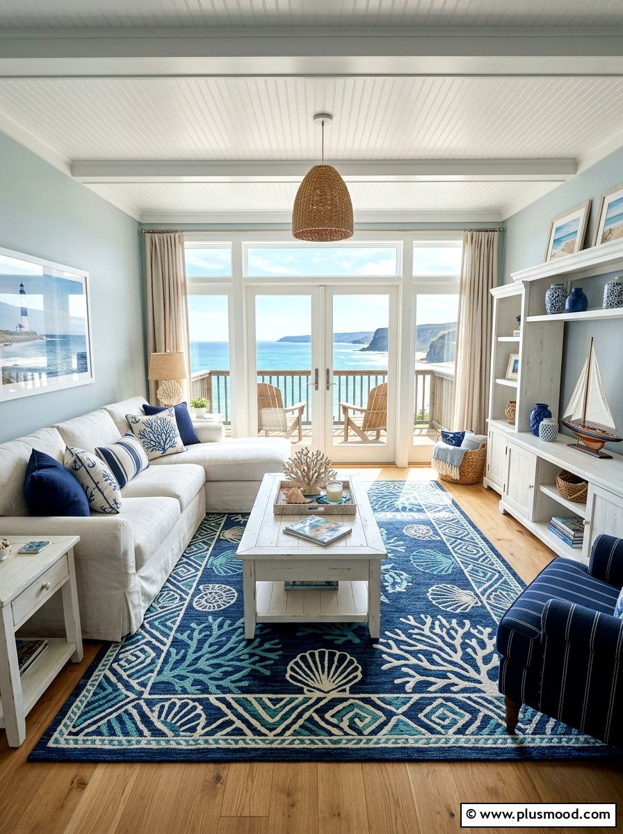 Blue Coastal Rug - 25 summer rug ideas for living room