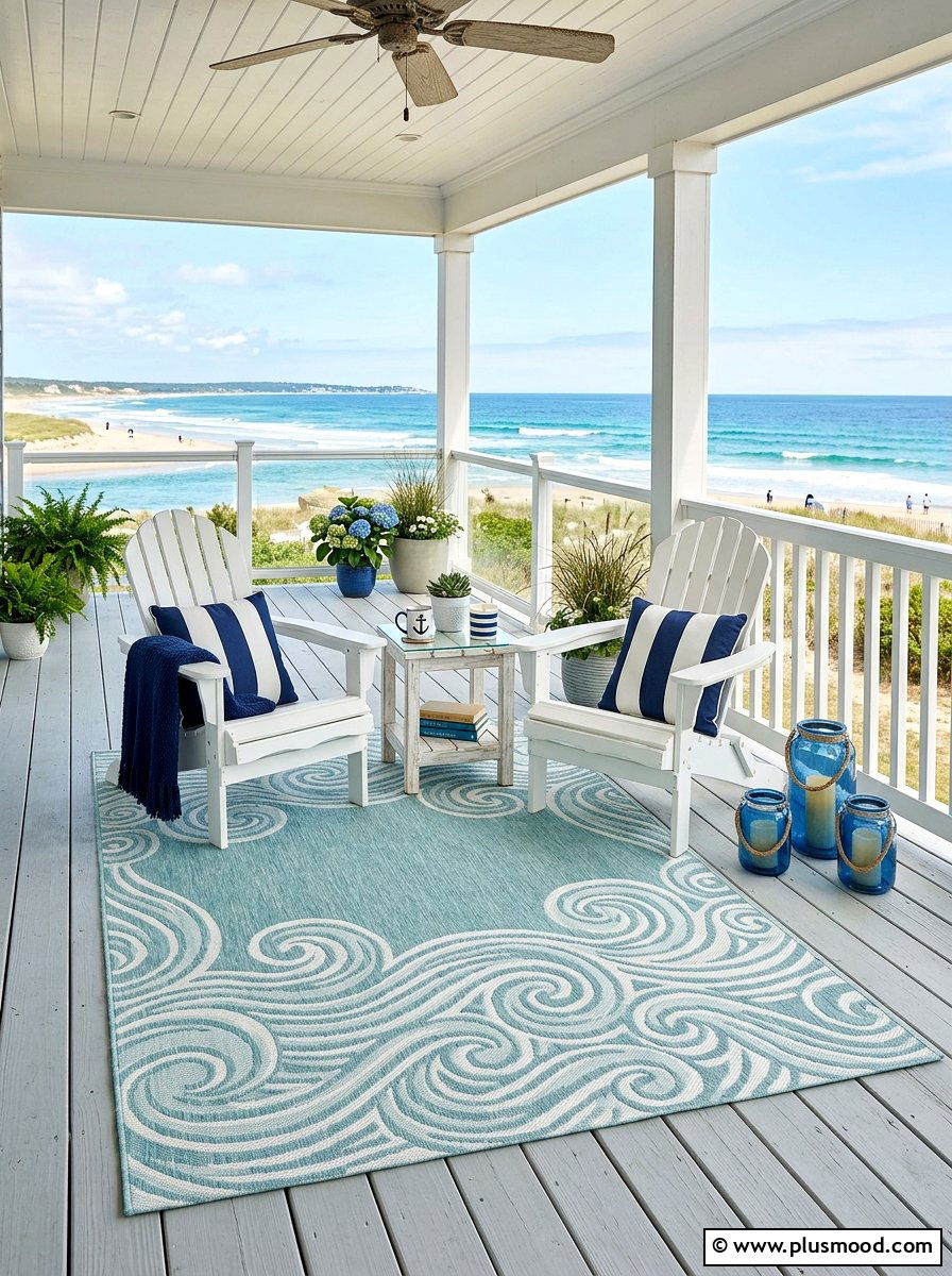 Blue Coastal Rug - 25 summer porch rug ideas